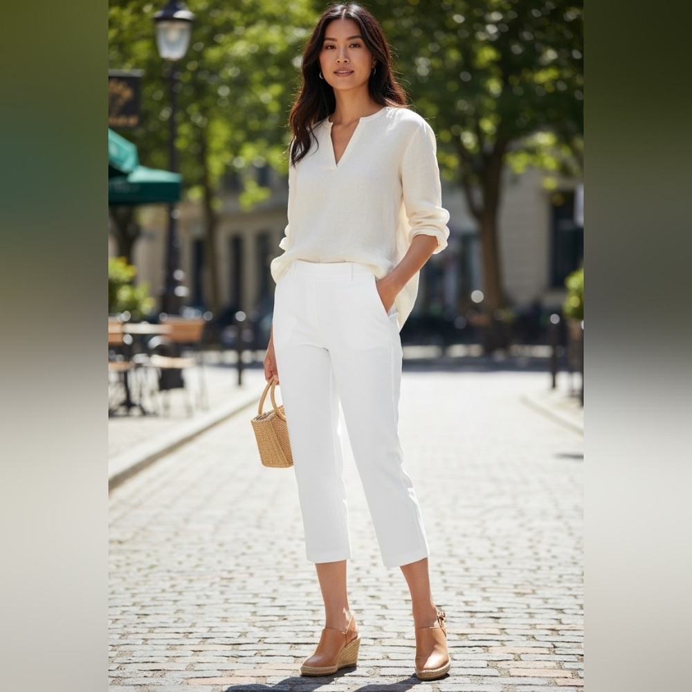 DREW White Crop Pants Claire Sleek High Rise Luxury Womens Summer Cotton Anthro